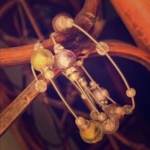 Three piece silver and glass ball bracelet set